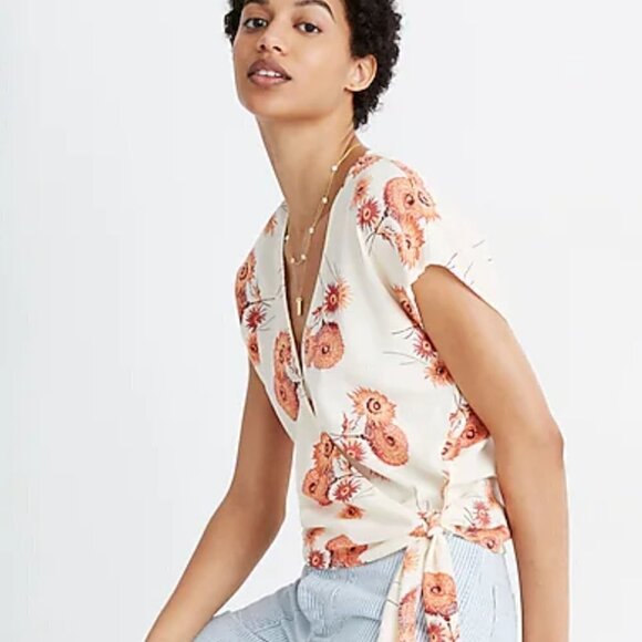 MADEWELL Sash-Tie Wrap Top in Dutch Dandelions - Picture 2 of 8